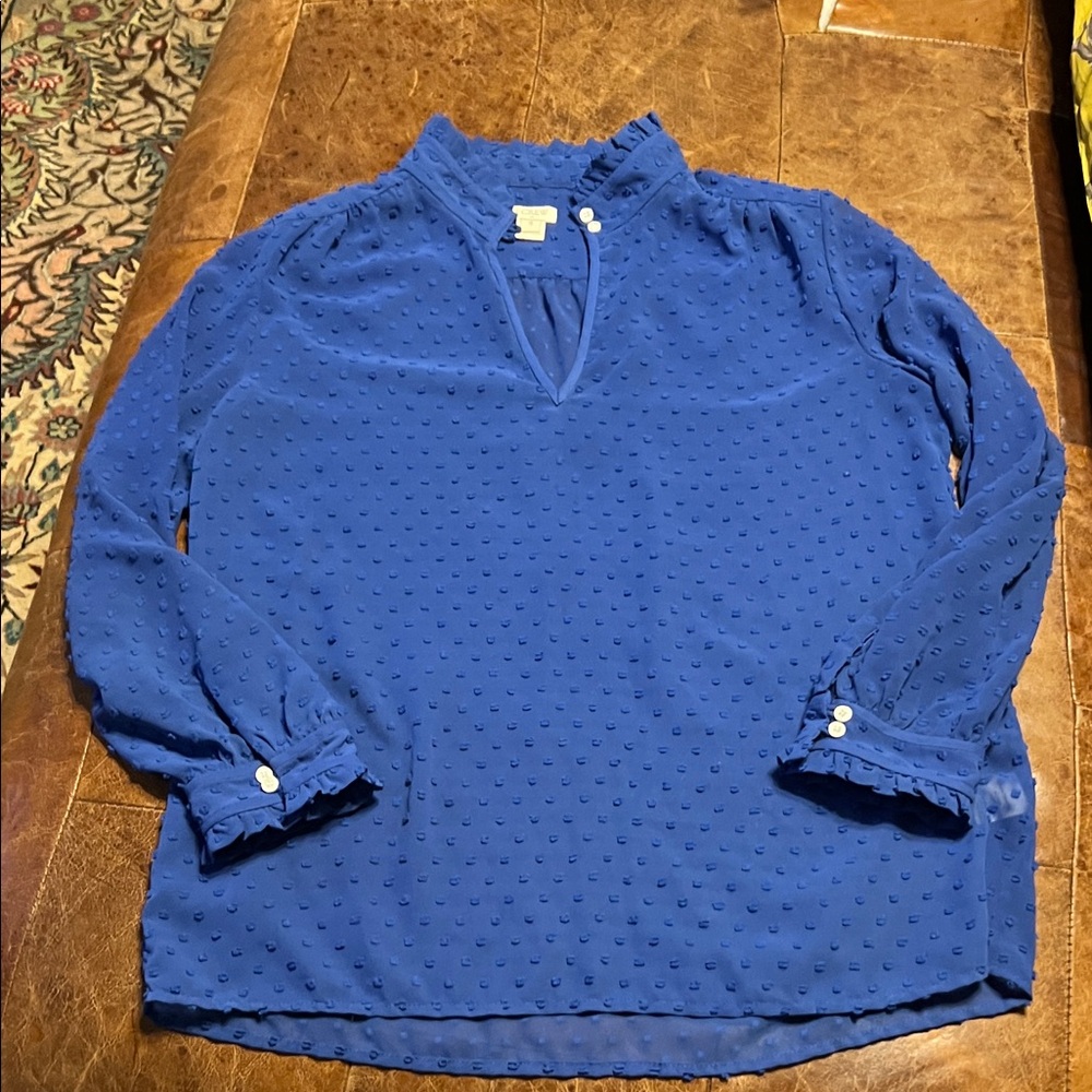 J Crew royal blue Swiss dot blouse